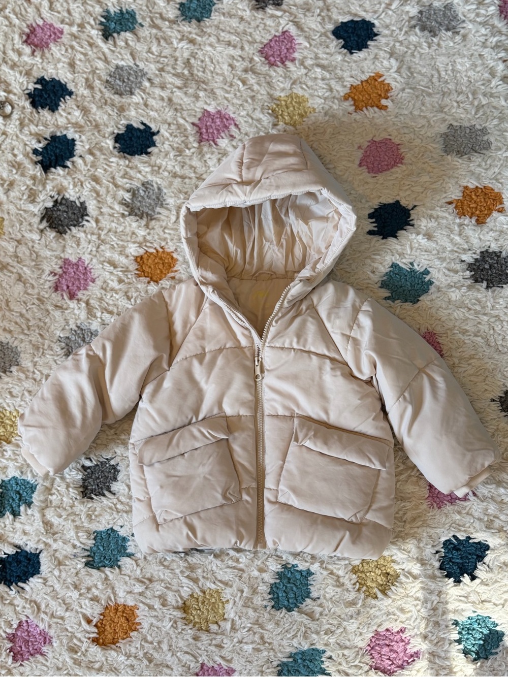 Zara Kids Hooded Puffer Jacket - Light Beige 18-24 months